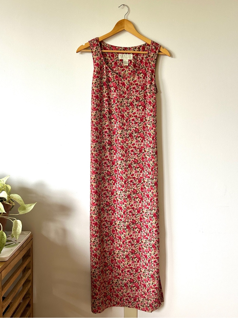 Vintage Pink Tan Floral Maxi Dress S